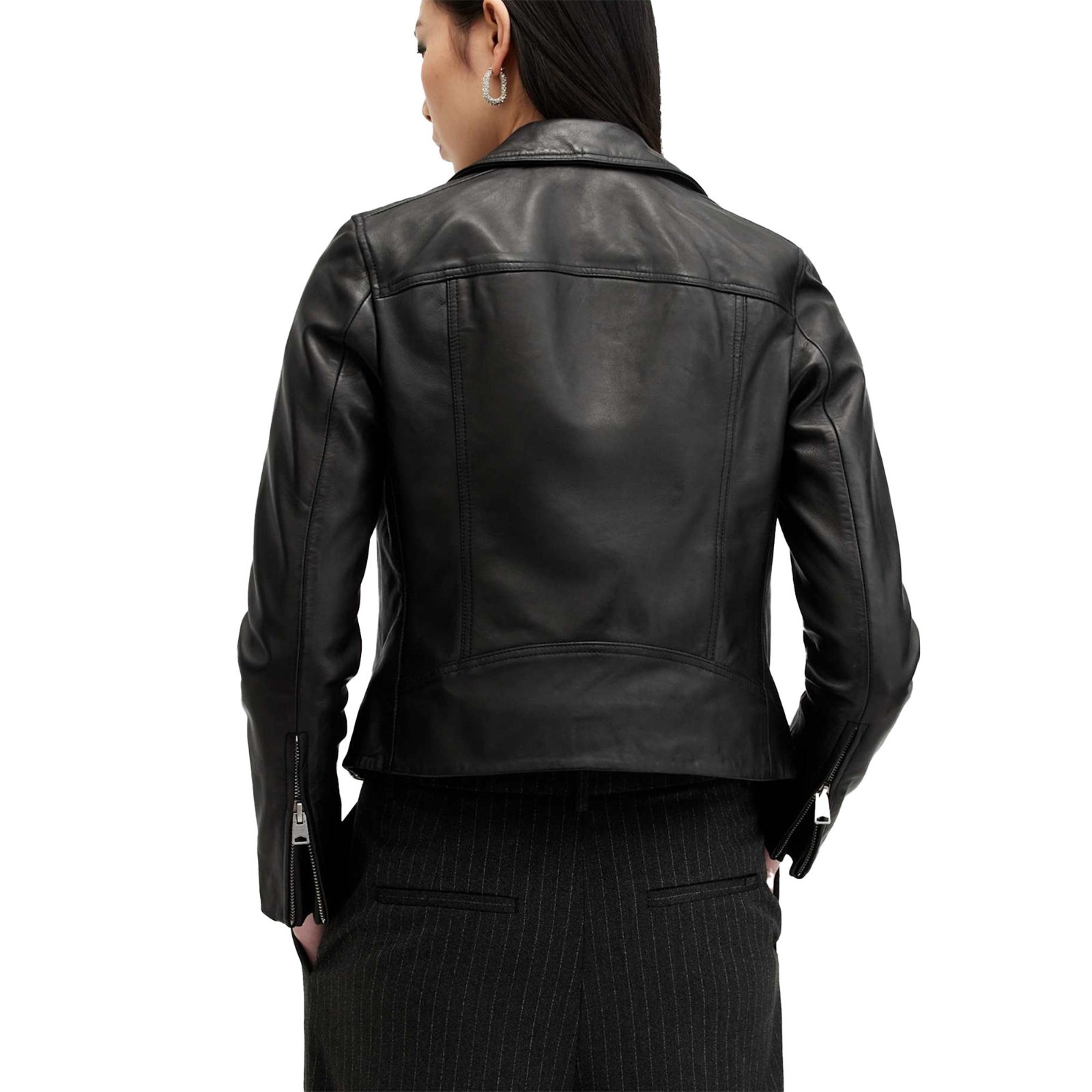 Women Real Leather Jacket Black Biker Moto Asymmetric Zip Up Motorcycle Coat