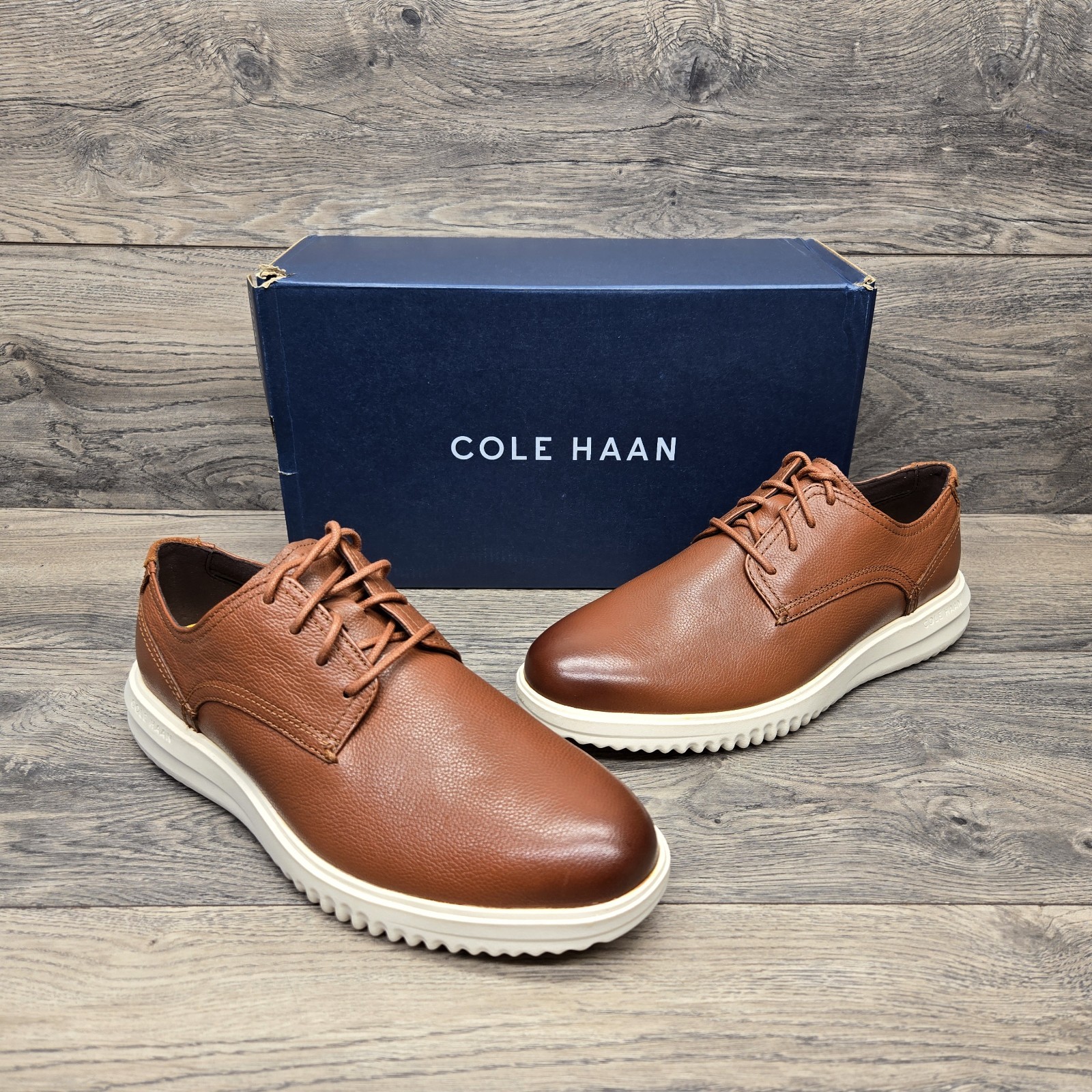Cole Haan Grand Plain Toe Oxford C36935 British Tan Tumbled Leather Men’s Size