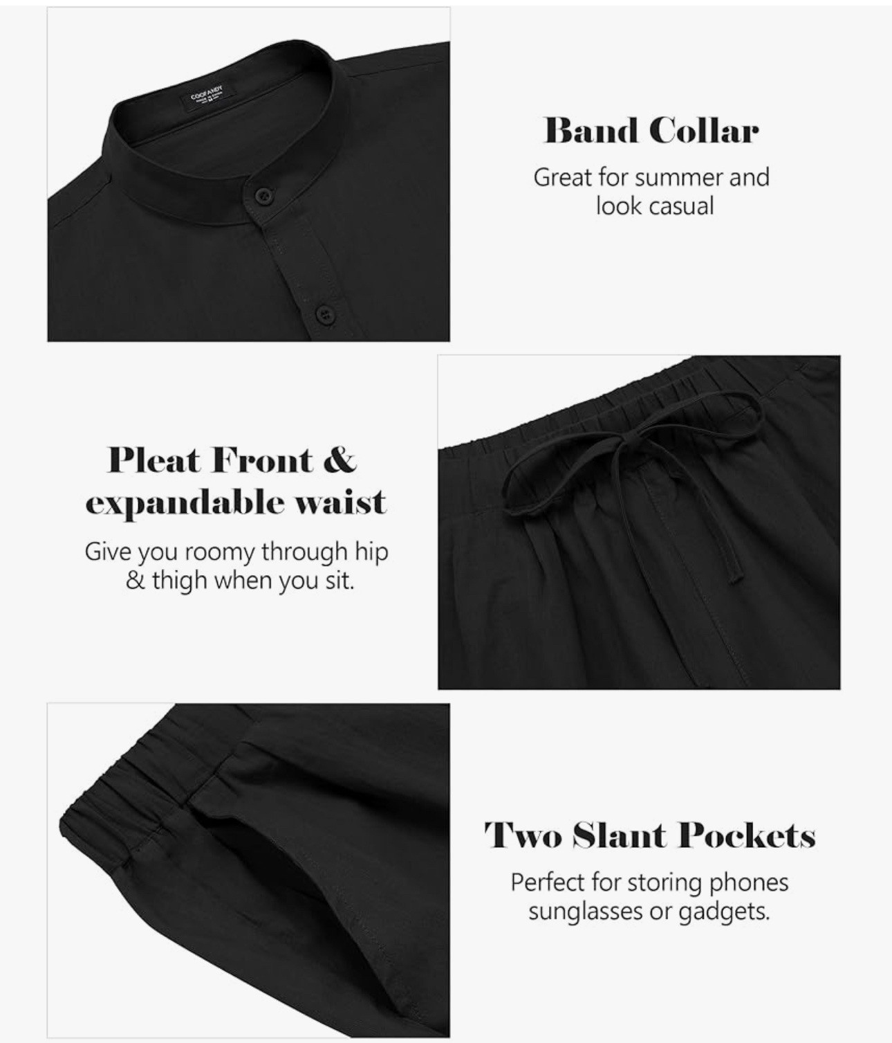 COOFANDY Linen Sets For Men 2 Piece Button Down Shirt Long Sleeve And Casual L