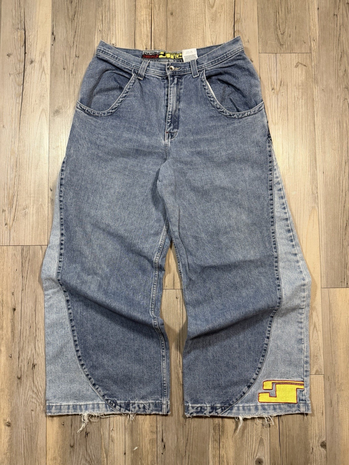 JNCO Feedback Wide-Leg Blue Denim Jeans Relaxed Fit Embroidered 5-Pocket