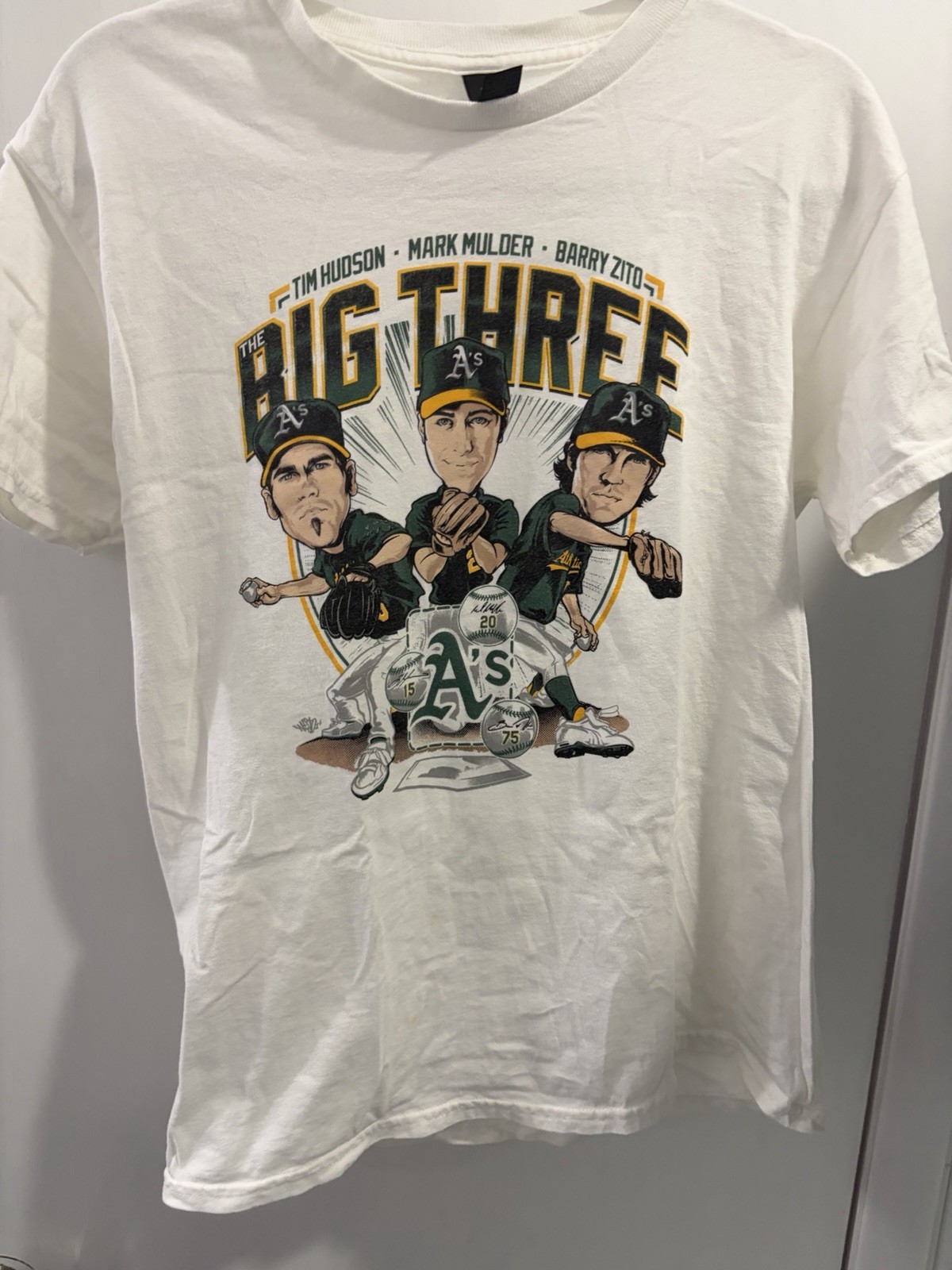 Vintage Oakland Athletics MLB Money Ball Baseball Team Big 3 Zito + Shirt Medium