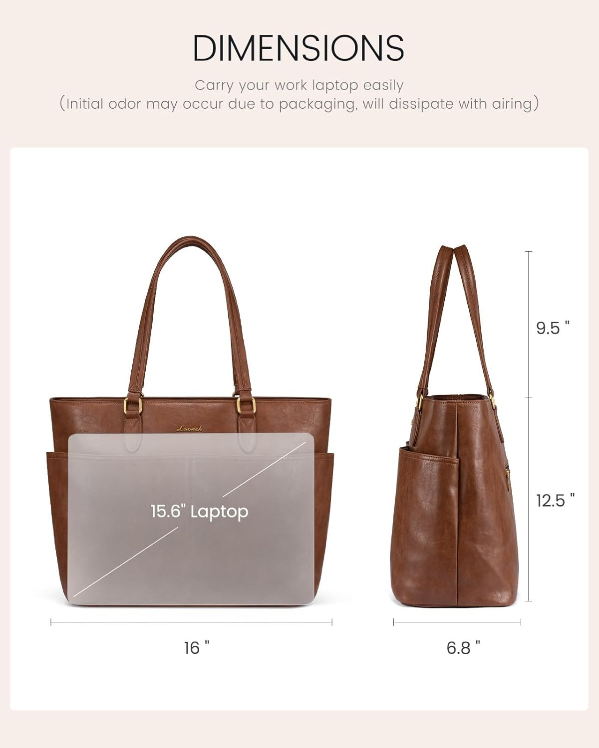Work Tote Bags for Women, Vintage Leather 15.6 Inch Laptop Bag with Large Cup Ho