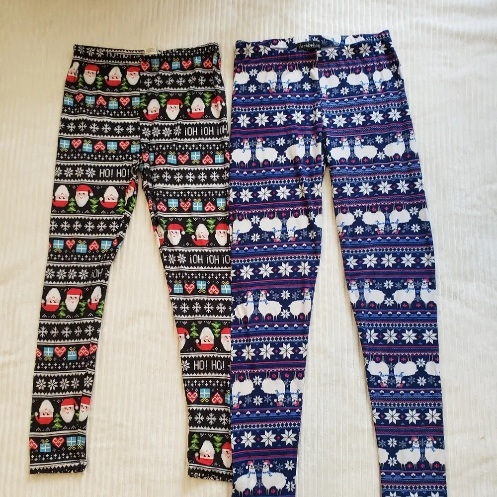2 Pk Kids Fun Festive Holiday Leggings Large