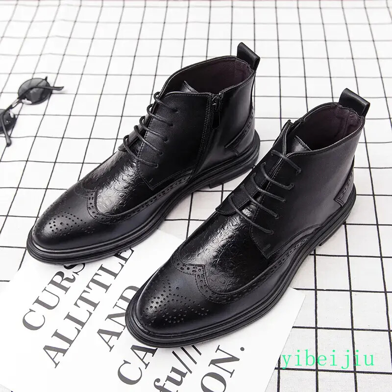 Mens Carved Brogue Shoes Business Alligator Pattern Ankle Boots Dress Lace Up