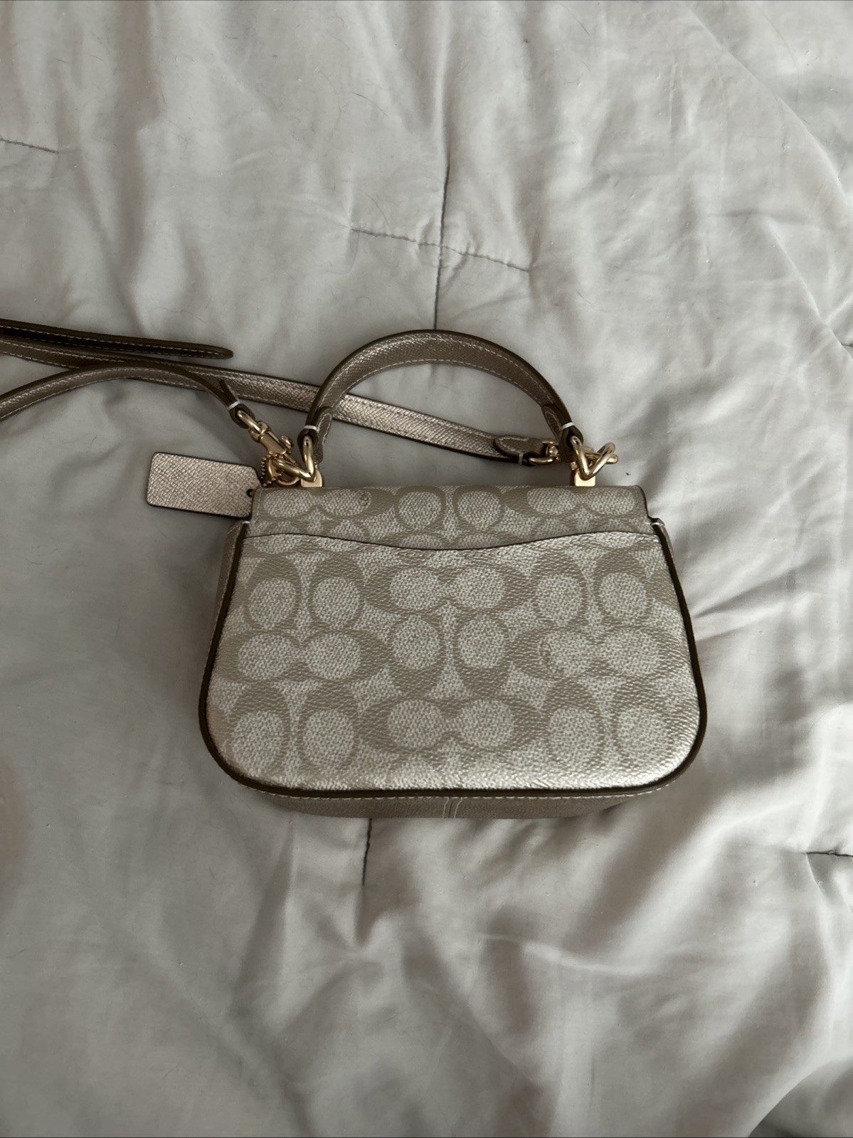 Coach Lysa Top Handle Bag Signature Canvas & Leather Champagne