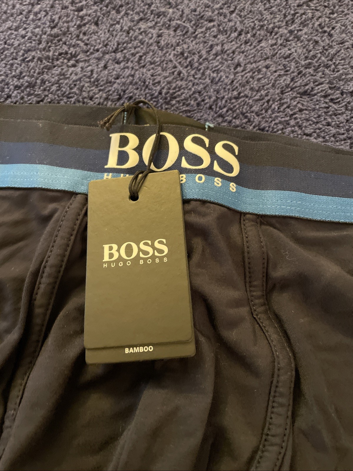 Hugo Boss Men Boxer Briefs Bamboo Blend Black Blue Waistband Size M New W/Tags