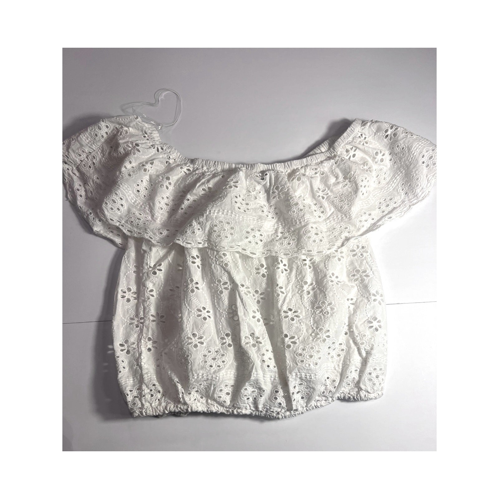 NWT rue21 White Eyelet Off the Shoulder Crop Top XL Boho Cottagecore Festival
