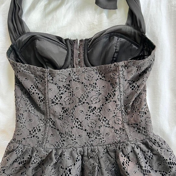 Twelve by Twelve Charcoal Lace Halter Babydoll Top | Size Medium