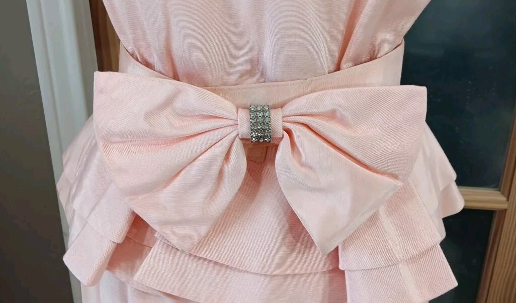 Vintage 80s Skirt Set Pretty In Pink Peplum Belt Bow Puff Sleeve Pantagis Sz 12P