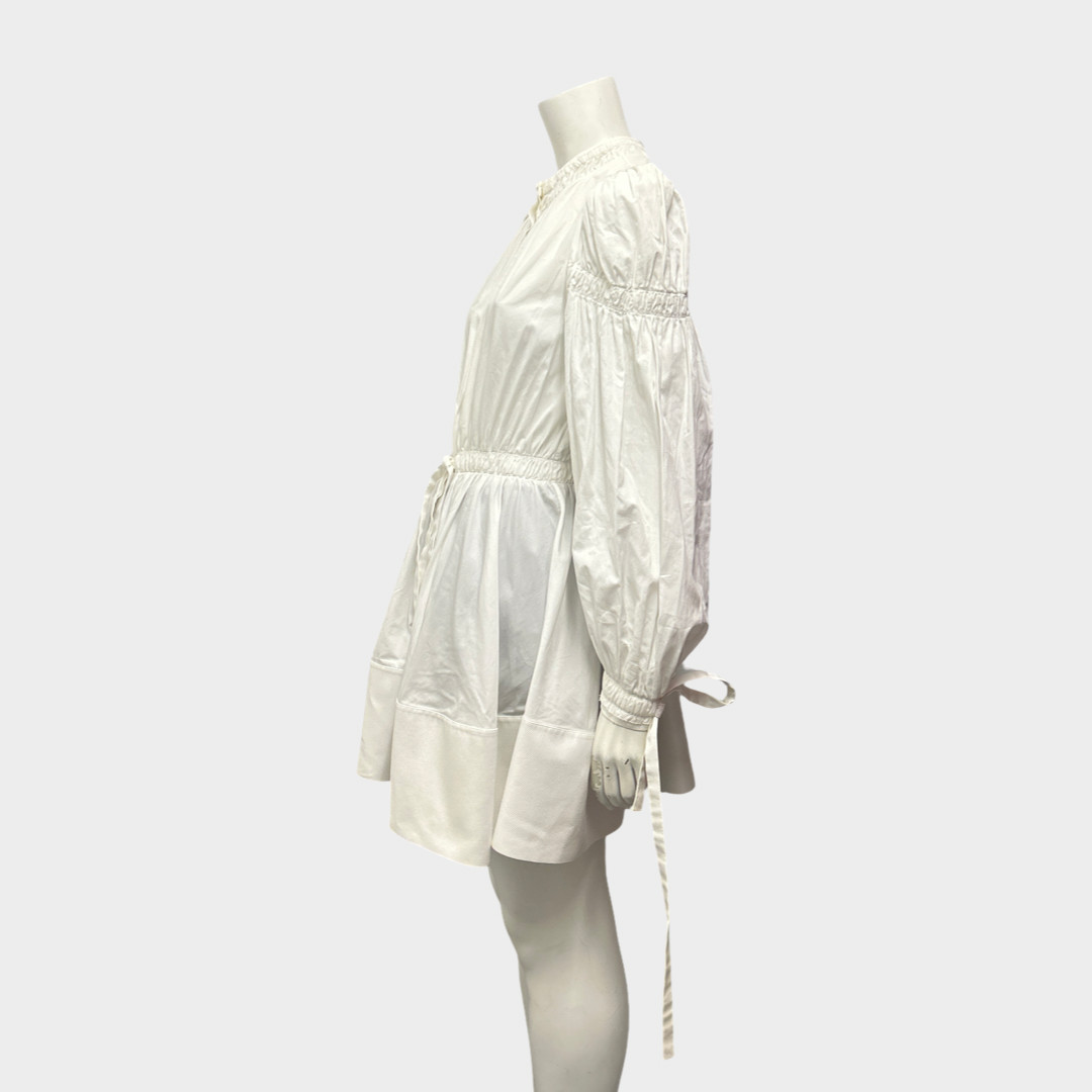 ALEXANDER MCQUEEN White Gathered Cotton Mini Dress, Size UK8