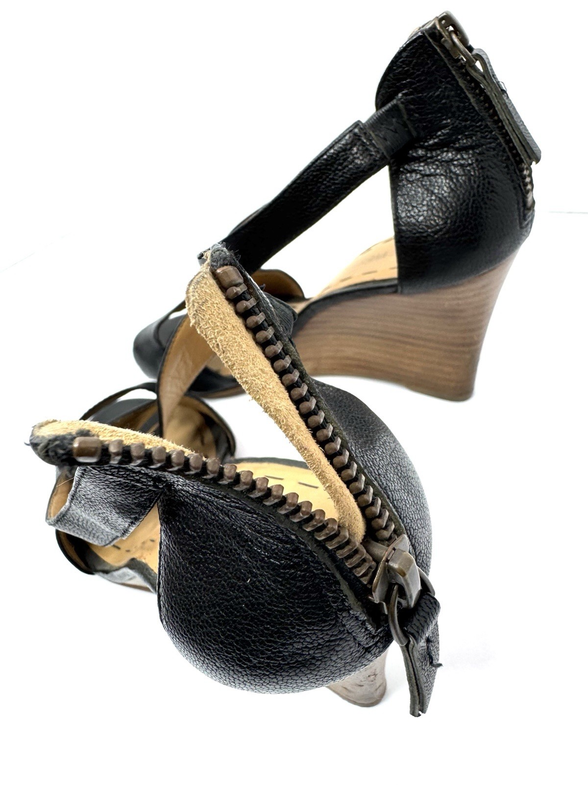 Nine West Women’s Black Leather Wedge Sandals Strappy Peep Toe Size 7M