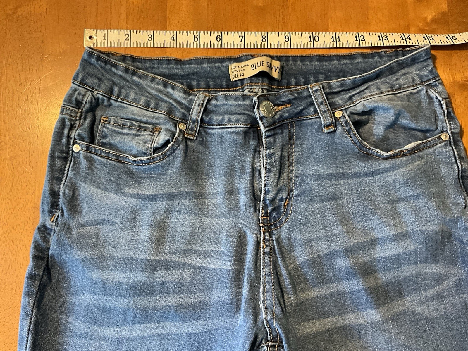 Blue Savvy Mid Rise Stretch Frayed Hem Cropped Ankle Denim Blue Jeans Sz 14 Boho