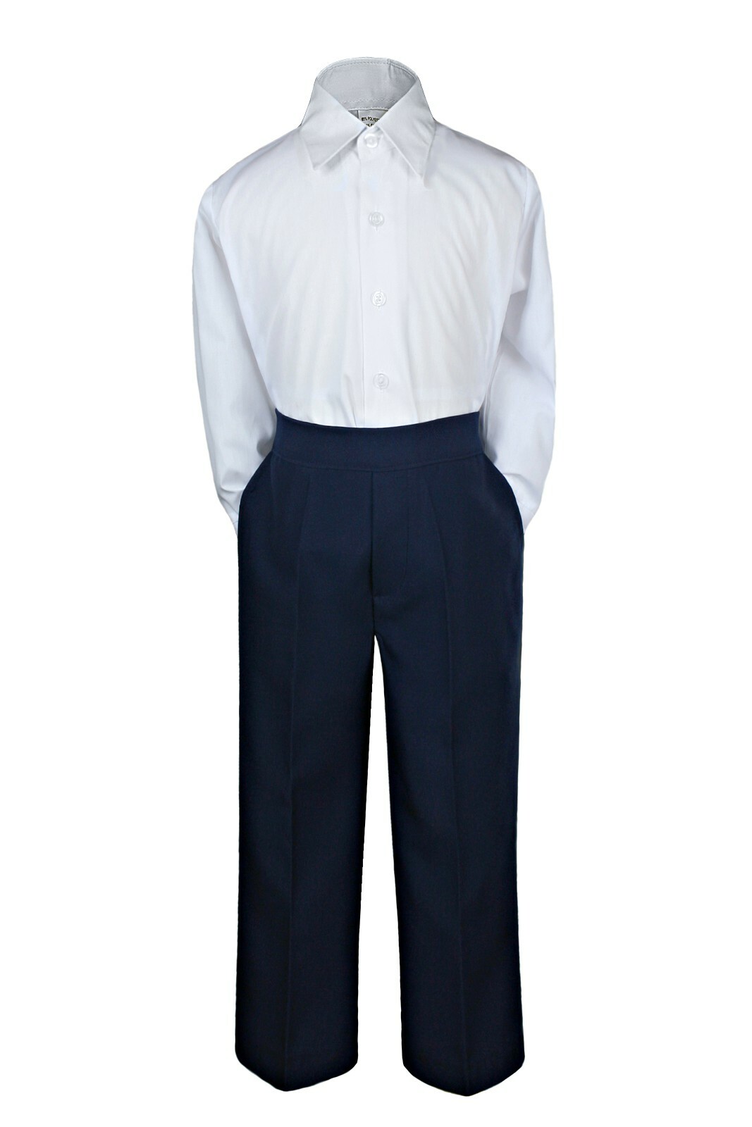 Hermosa 2pc White shirt to Choose Navy or Black Pants for Baby Toddler Teens Boy