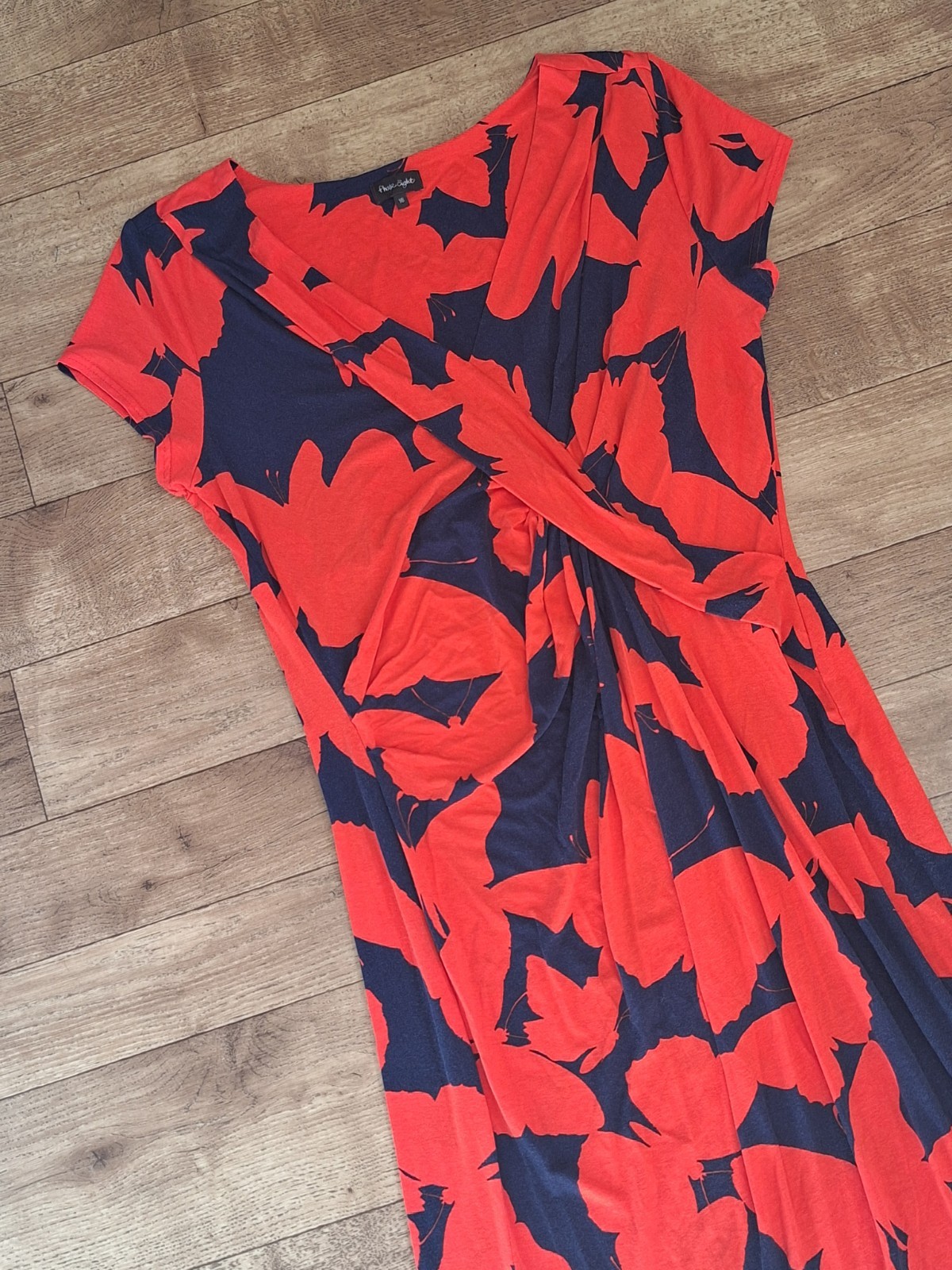Phase Eight Ruched Red Navy Blue Summer Jersey Stretch Dress UK 16 EU 44 USA 12