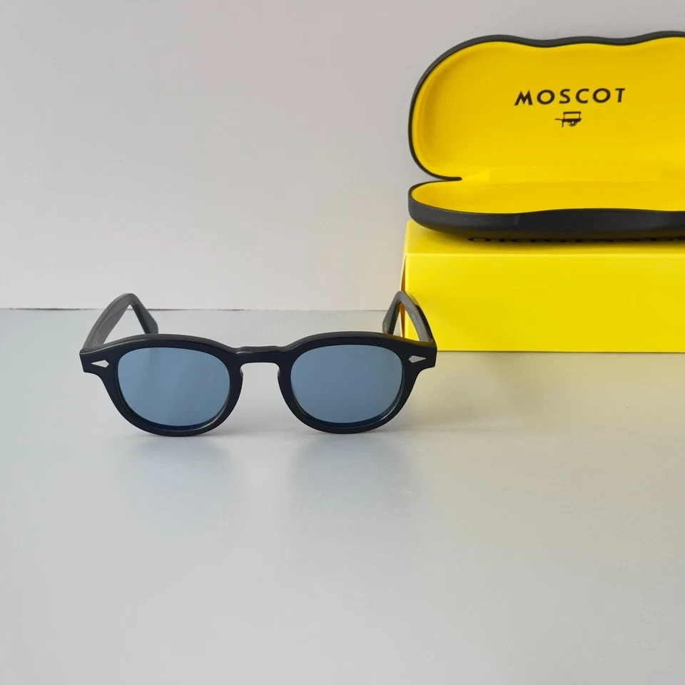 Moscot Lemtosh Black Frame Blue Lens Sunglasses Handmade Unisex
