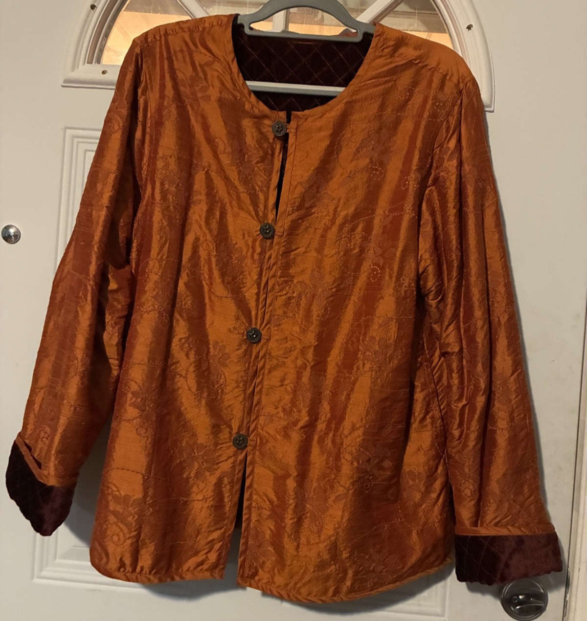 Quilted Long Sleeve Button Down Reversible Jacket Sz XL Rust