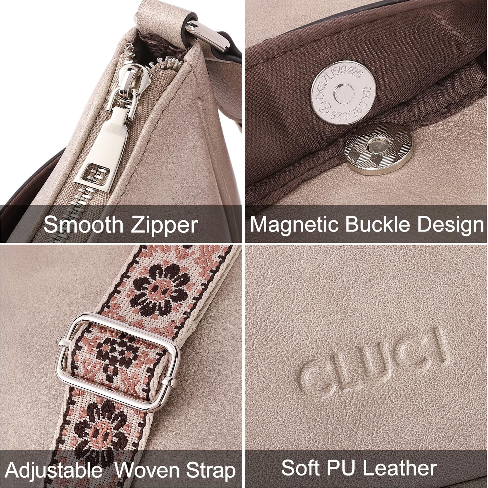 CLUCI Crossbody Purses for Women, Leather Crescent Bags Medium, 2-grey