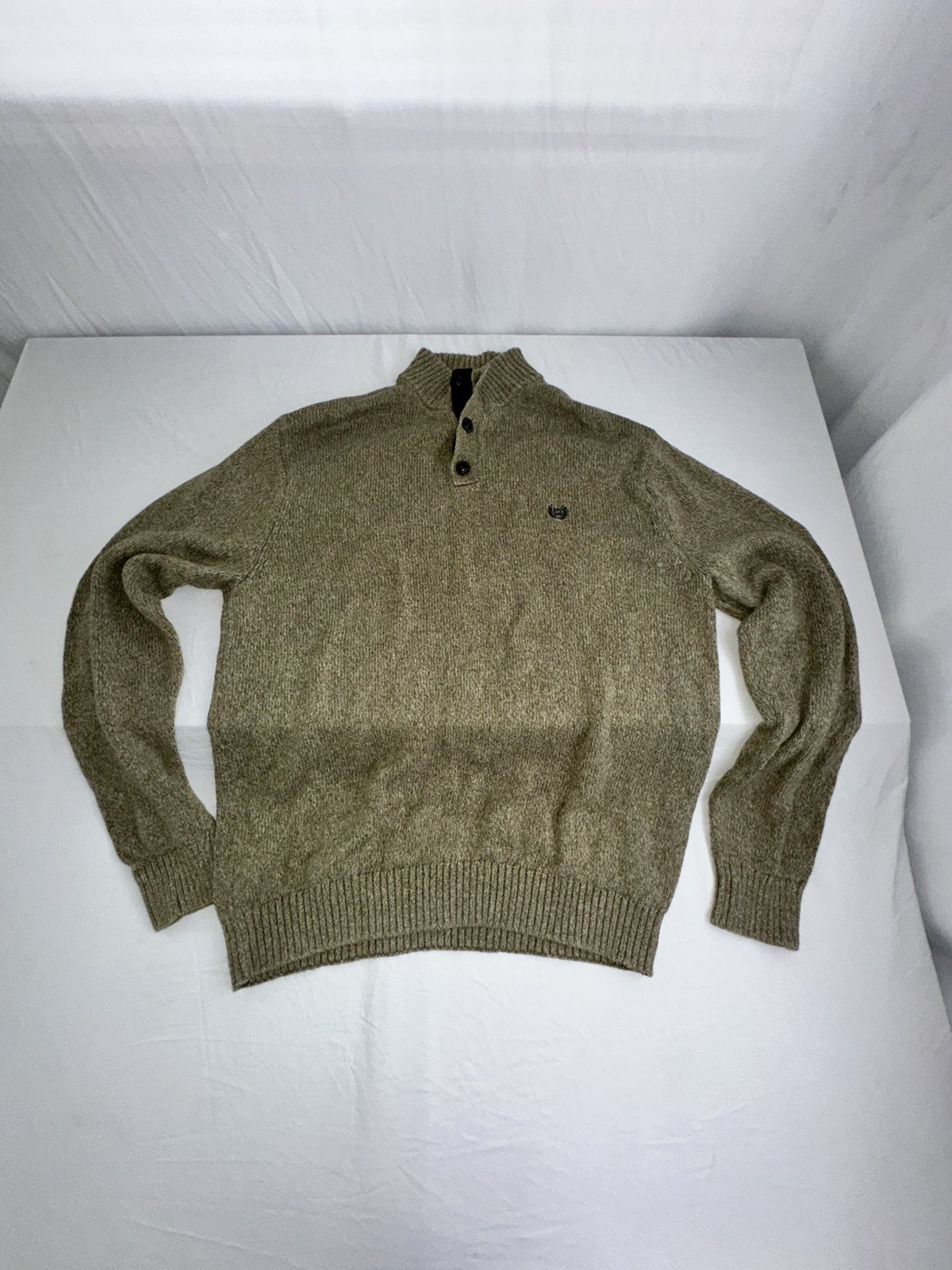 CHAPS Mens Lg Cardigan Sweater Cotton 3 Buttons Henley Elbow Pads Preppy Classic