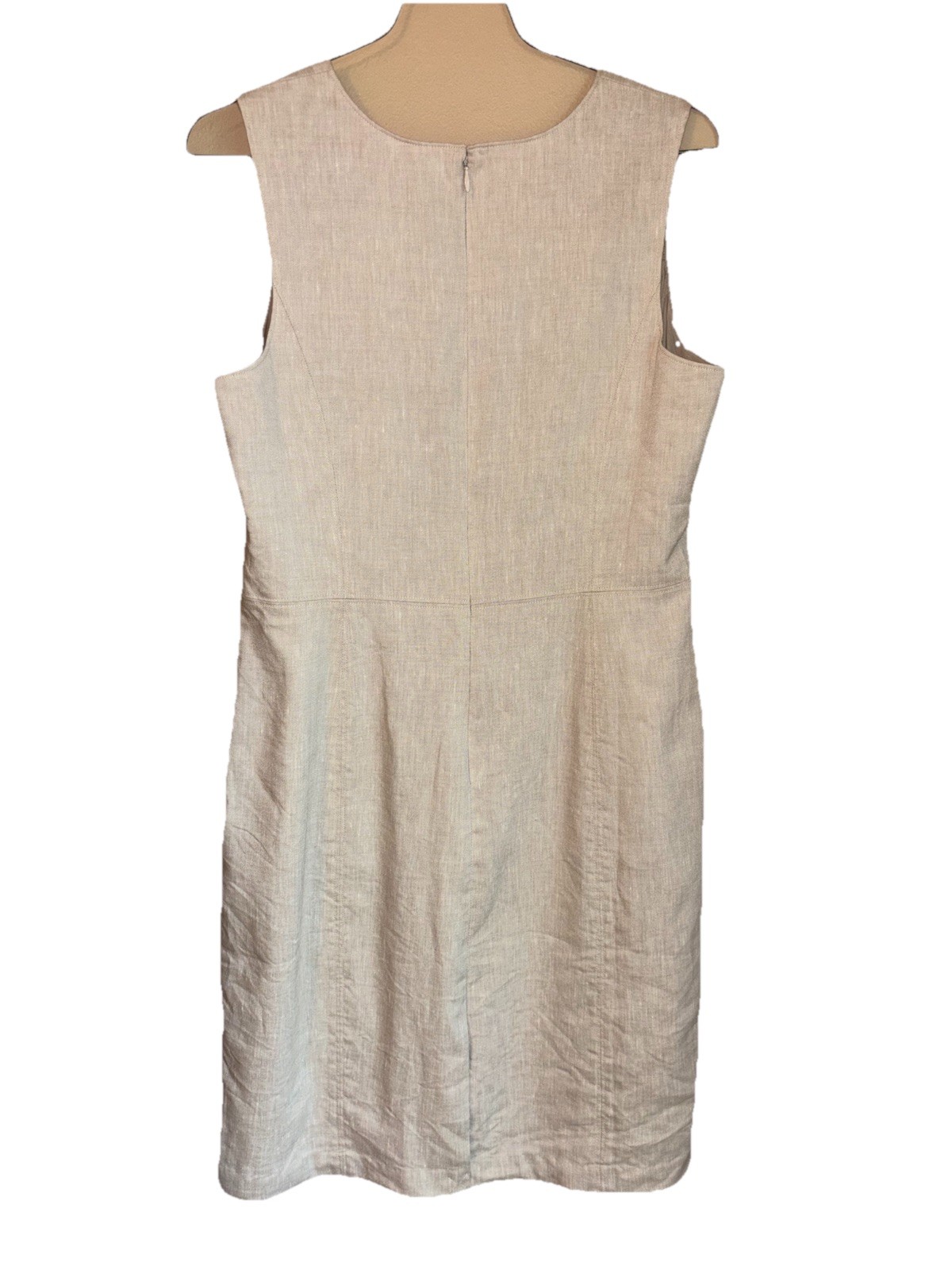 Lands’ End Classic Clothing Linen Blend Dress Beige Size 8 Minimalist Sleeveless