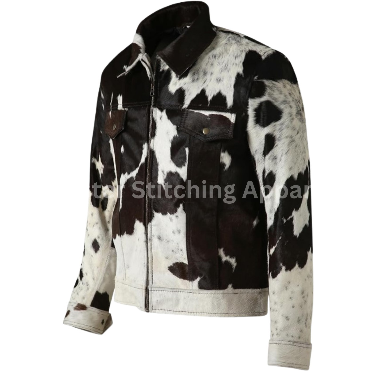 Women’s Retro Style Genuine Cowhide Leather Natural Hair-On Cow Skin Coat S-3XL