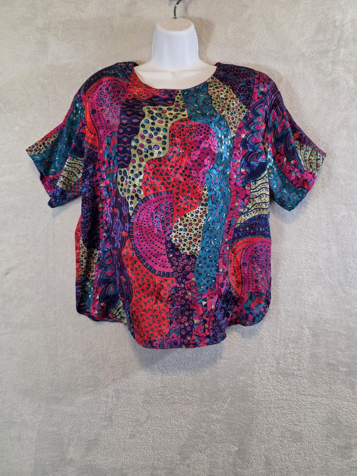 Risa Ann Blouse Womens Size 14 Vintage Multicolor Geometric Colorful Retro USA
