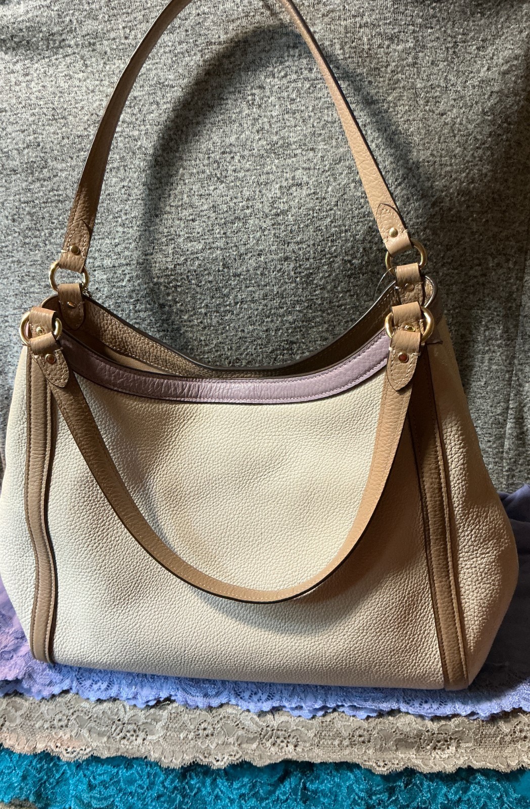 Coach Kristy Colorblock Pebble Grain Leather Snap Zip Carryall Tote & Satchel