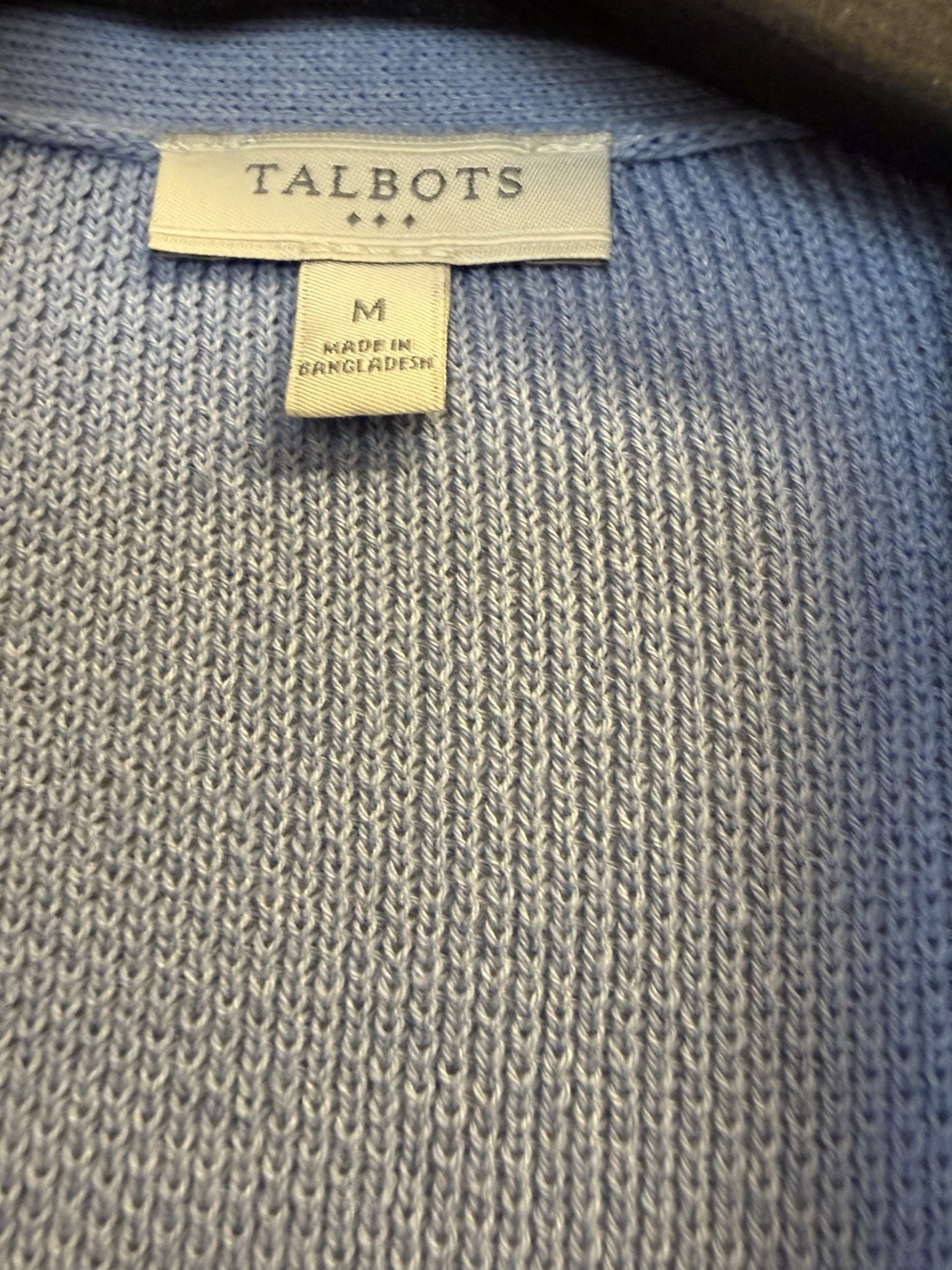 Talbots Blue Solid Knit Open Front Cardigan Sweater 3/4 Sleeve Size M