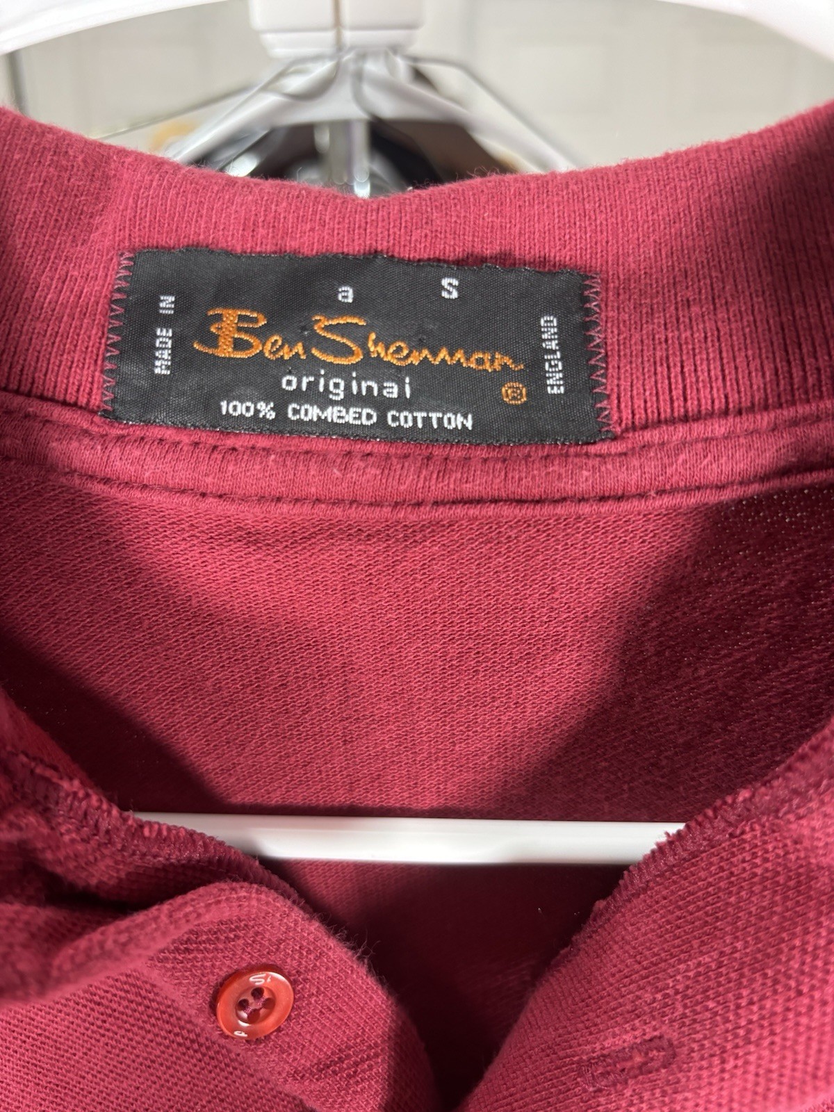 Ben Sherman Original Men’s Burgundy Long Sleeve Polo Shirt S Logo Button