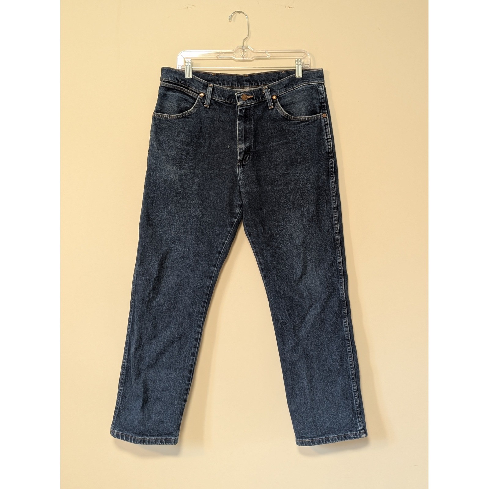 Wrangler 947STR Mens Cowboy Cut Slim Fit Jeans Dark Wash Blue 35×30