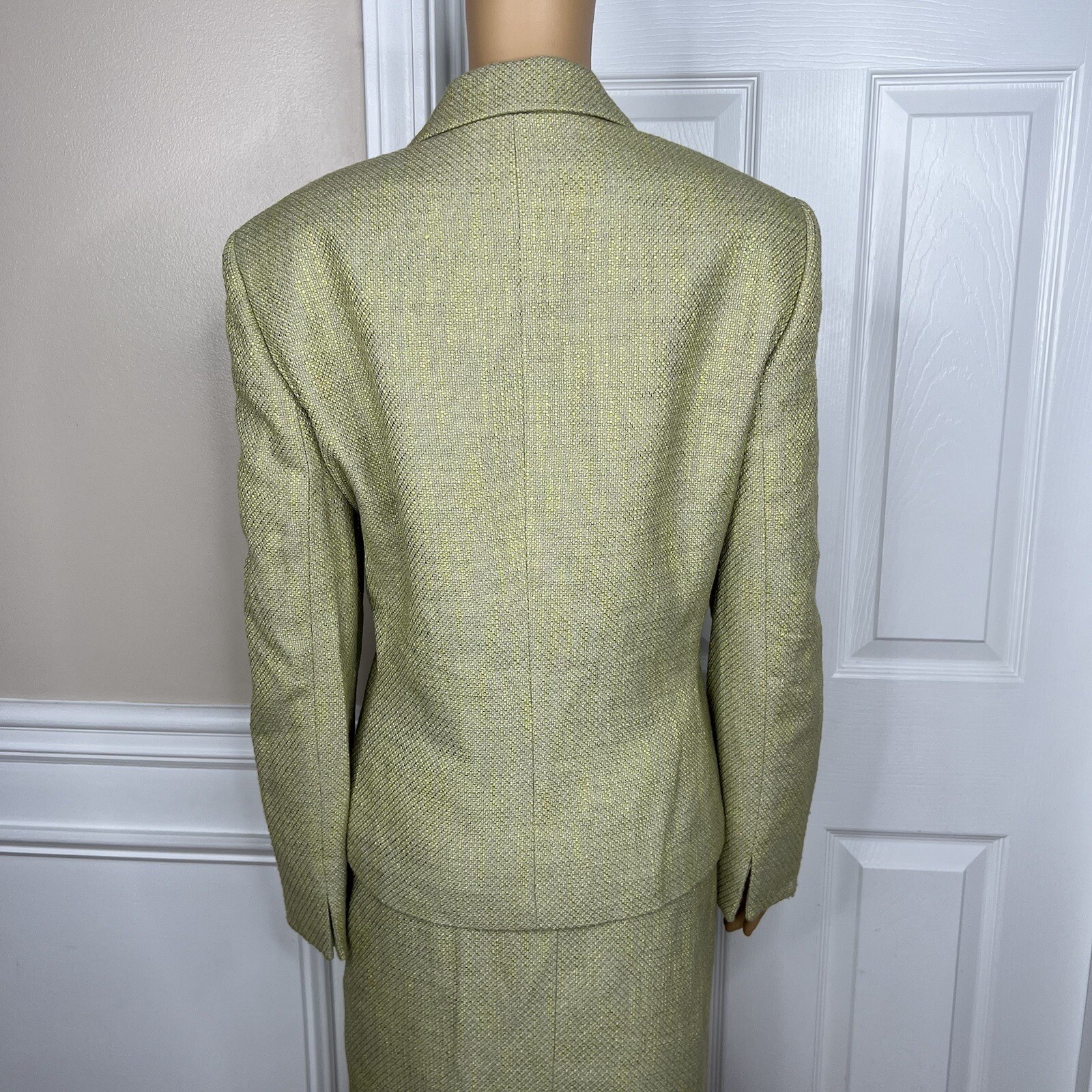 Kasper Women Polyester Rayon Skirt Suit 16 Green Ruffle Lined Wrap Belted 2PC