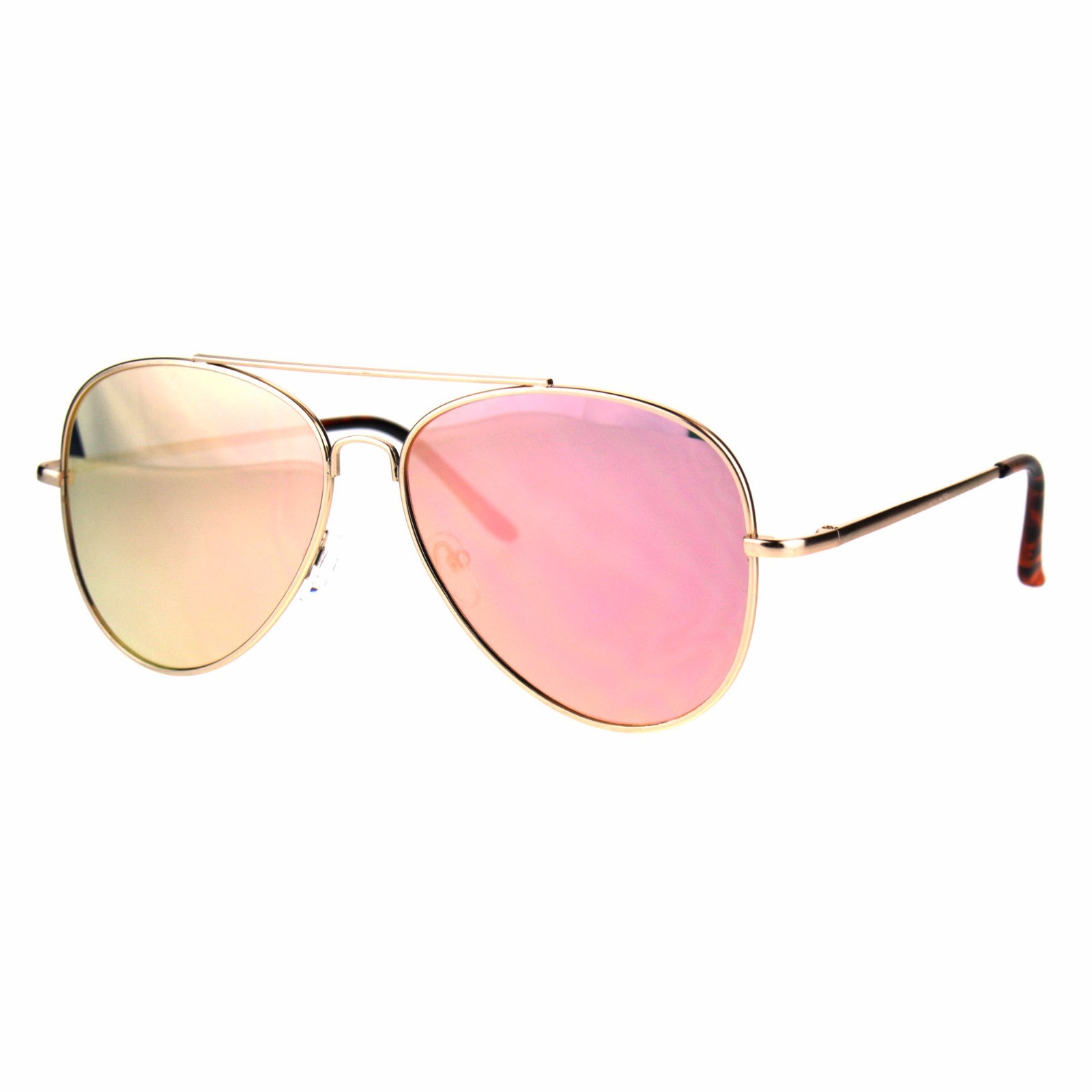 Classic Gold Pilot Sunglasses Pink Mirror Lens Spring Hinge UV400