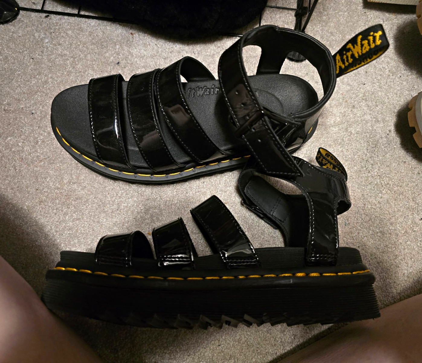 Dr. Martens Black Patent Leather Strappy Sandals Adjustable Ankle Strap 10
