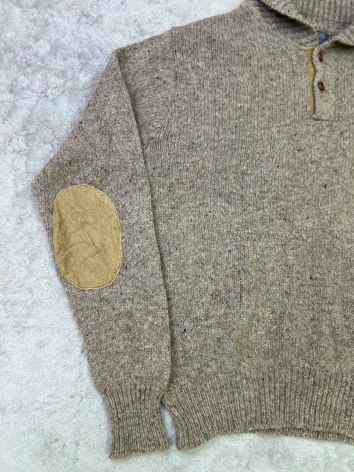 Vintage 1980s Pendleton Pure Virgin Wool Sweater USA Elbow Patch Henley Mock