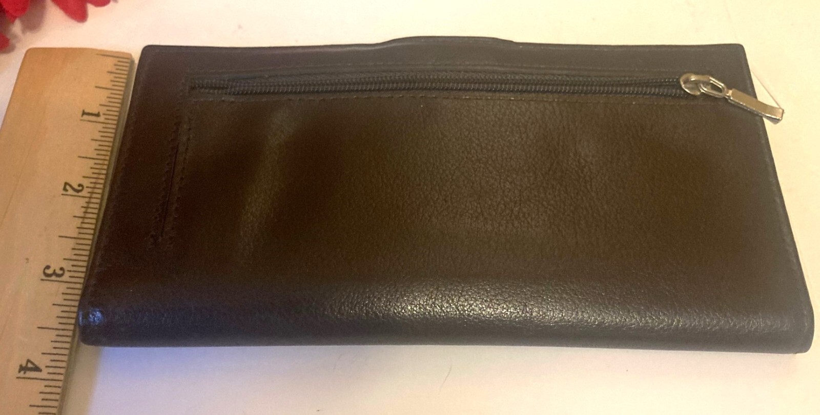 ERA Faux Leather Wallet Black & Tan Bills Checkbook Credit Cards & Coin 7″W NEW