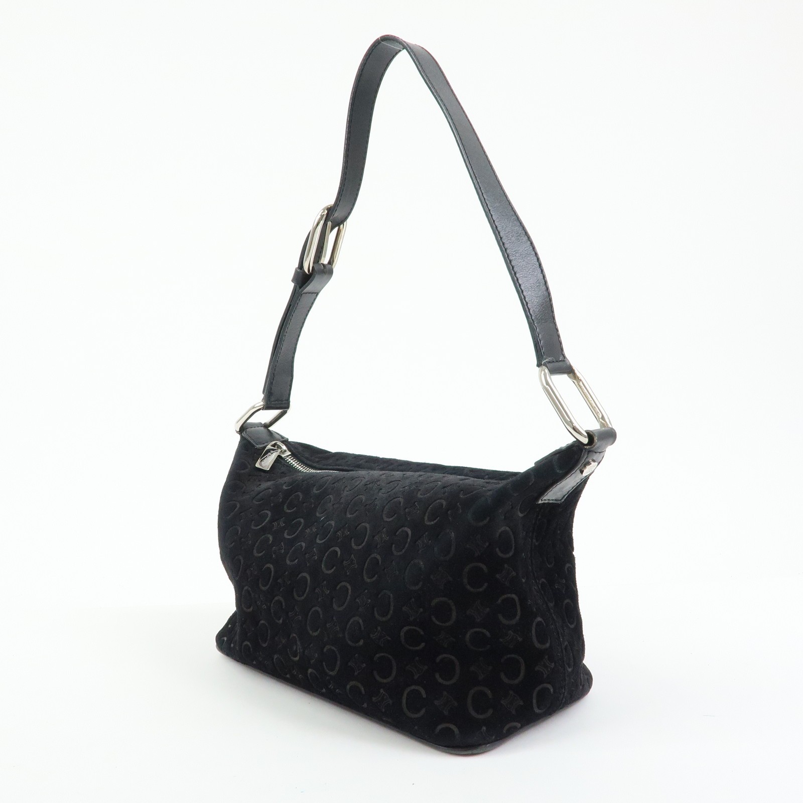 CELINE C Macadam Suede Leather Shoulder Bag Hand Bag Black Authentic Used F/S