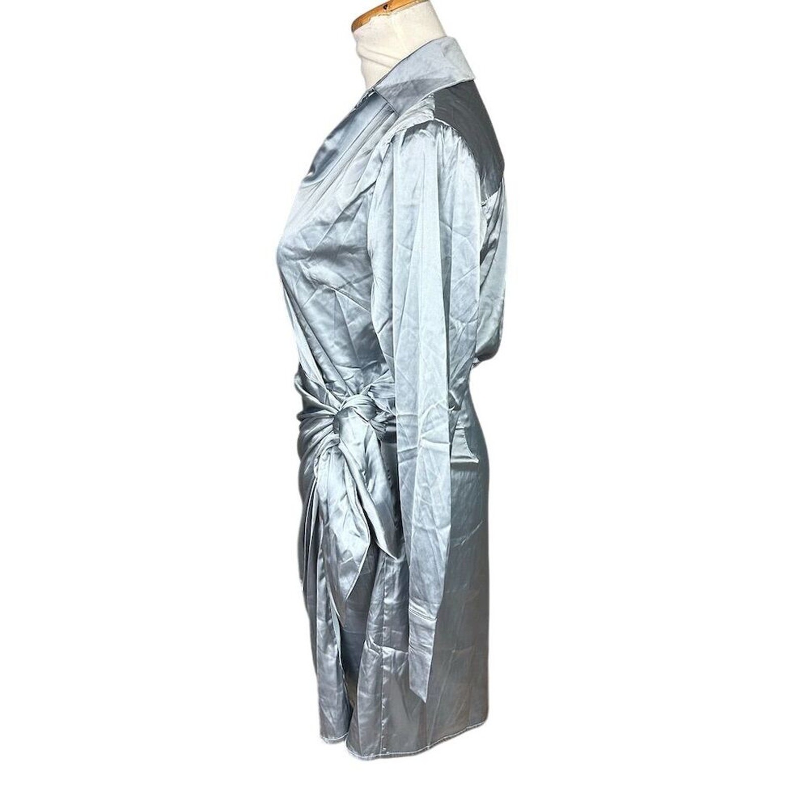 NWOT Lulus Women’s M Painterly Perfection Slate Blue Satin Wrap Mini Dress Party