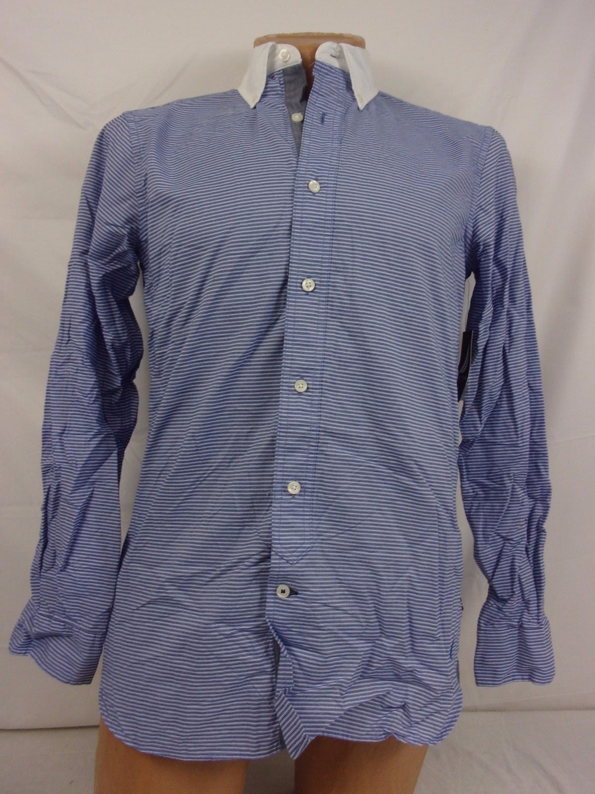 Nautica Slim Fit Long Sleeve Horizontal Strip Button Down Shirt Blue S/XL 553H