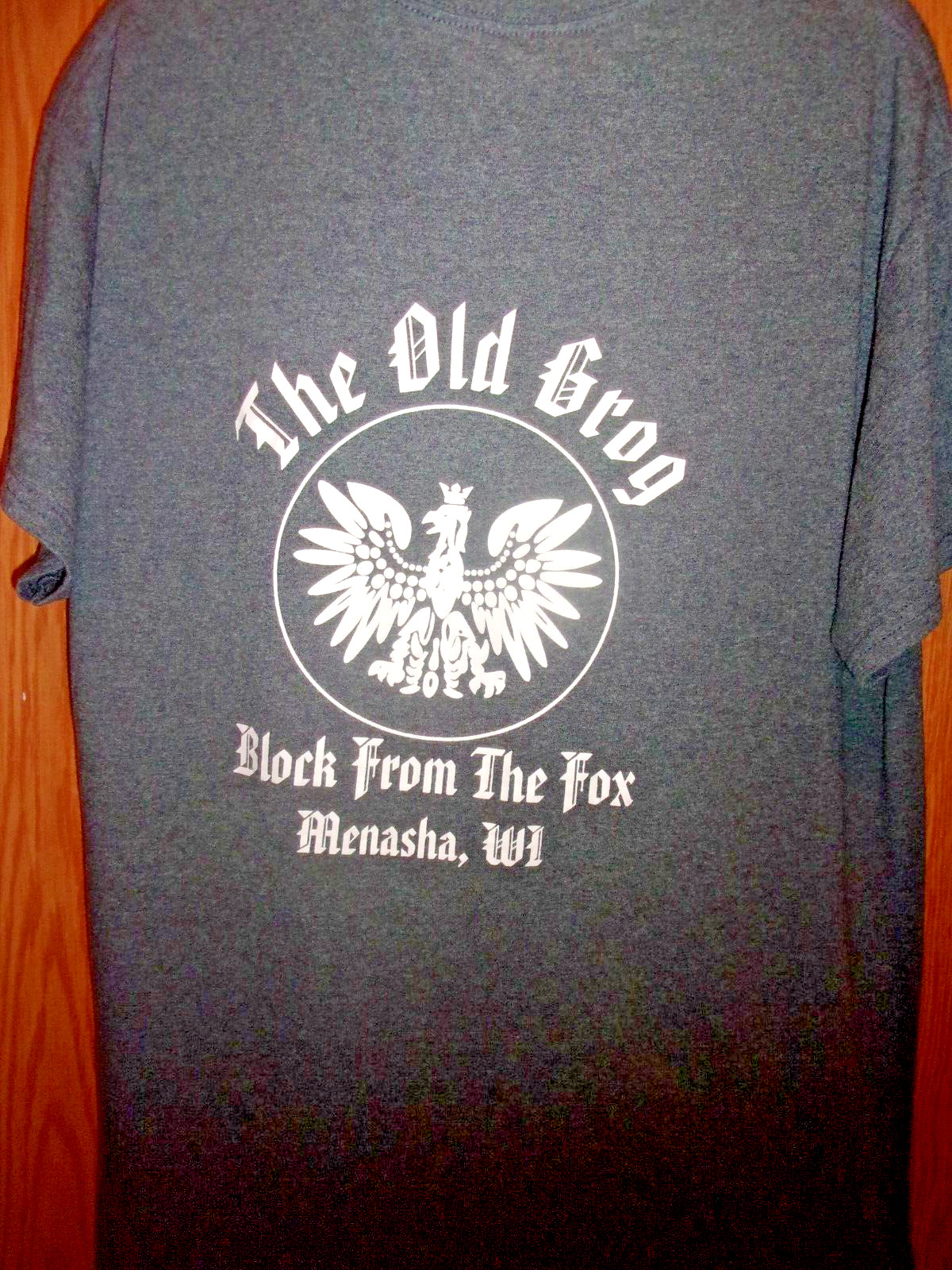 MENASHA WI the OLD GROG Block from the Fox gray L t shirt