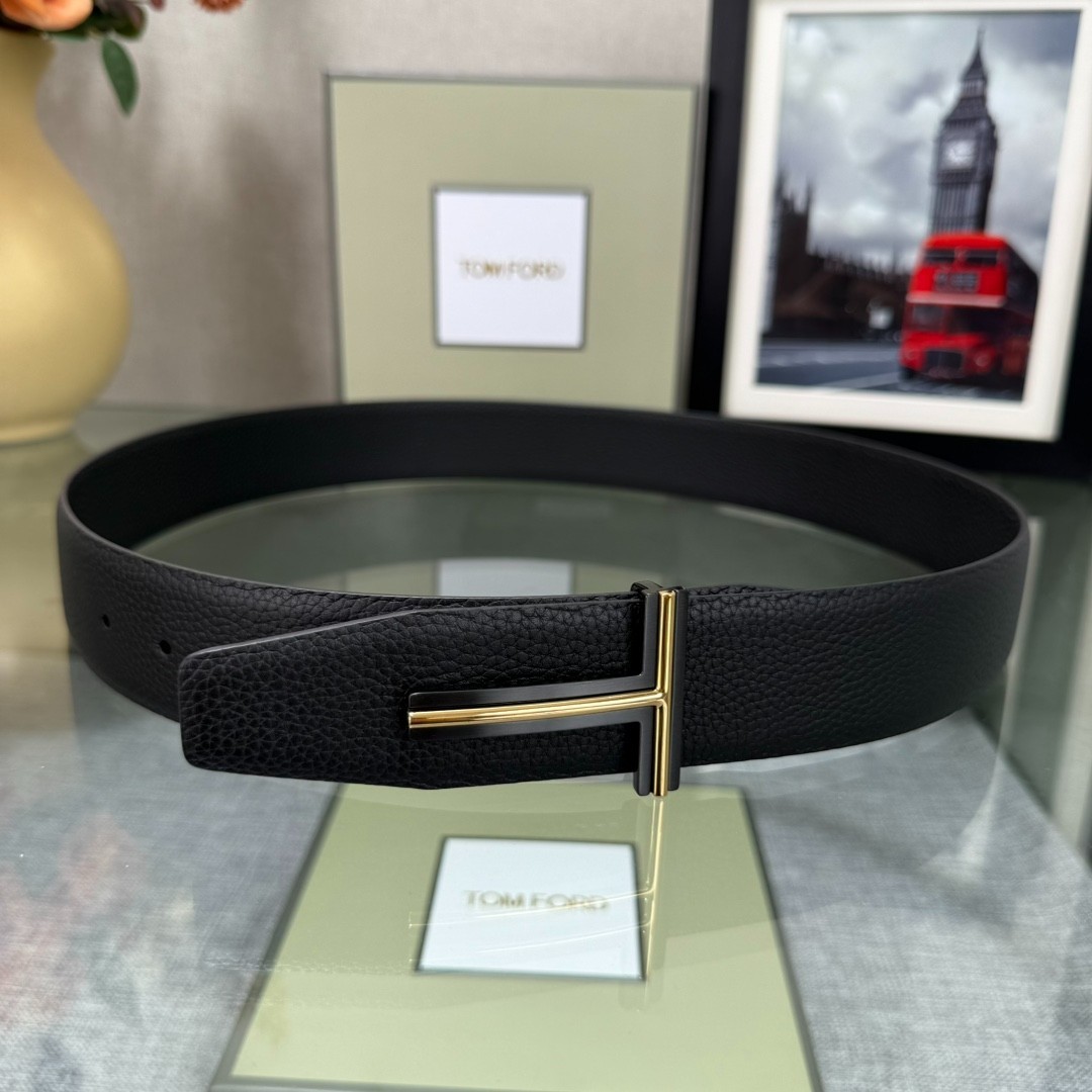 Authentic Tom Ford Reversible Leather T-Buckle Belt Luxury Designer Fashion