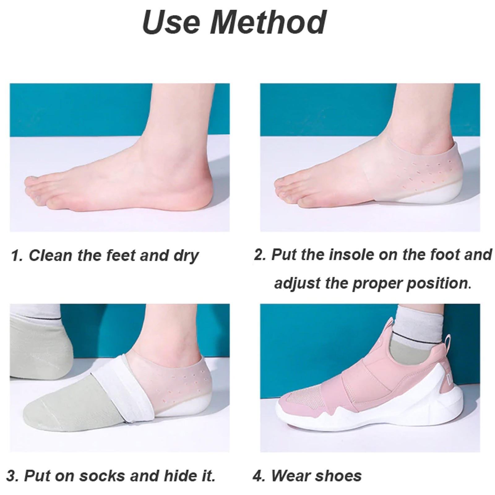 Concealed Footbed Enhancers Invisible Height Increase Silicone Insoles Pads USA
