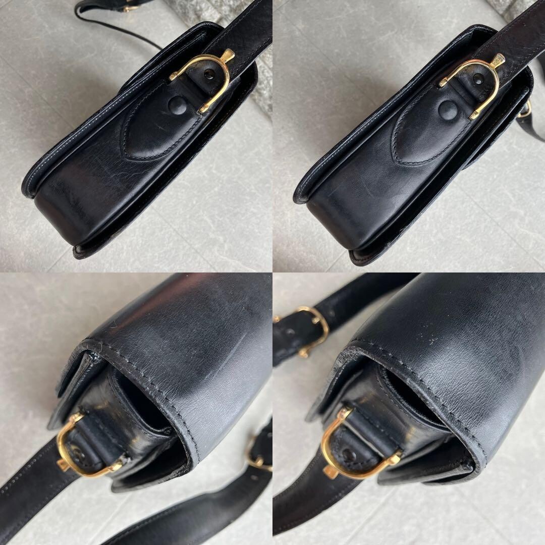CELINE Horse Carriage Crossbody Shoulder Bag Black Leather Gold Hardware Vintage