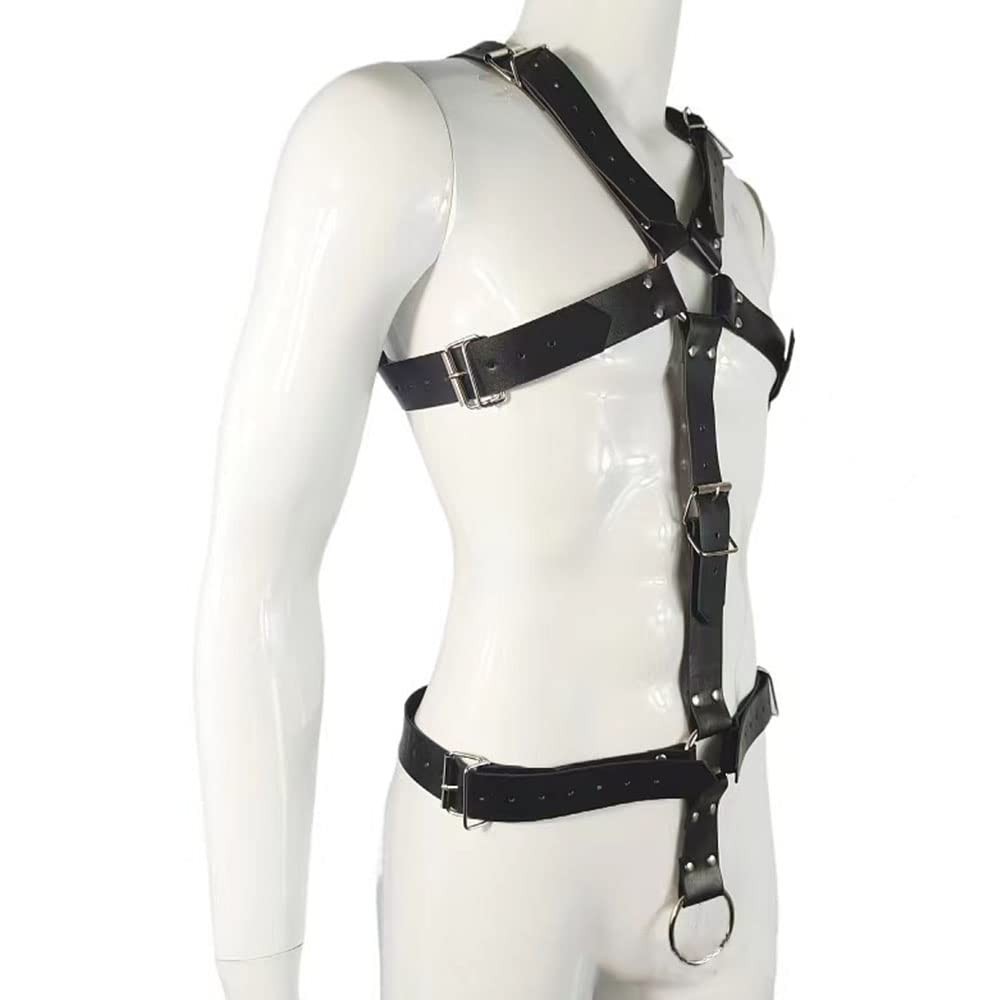PU Leather Harness For Men Adjustable Buckle Body Chest Garter Belt Cosplay N…