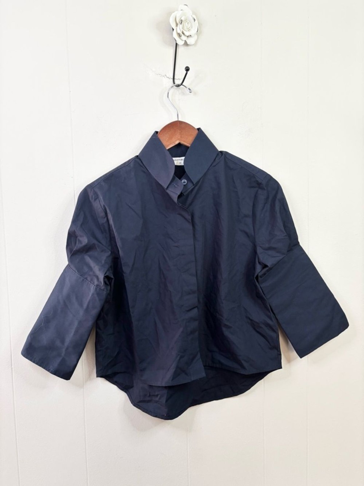 Masshiro & Co cha blouse navy blue structured cotton poplin blouse size XS