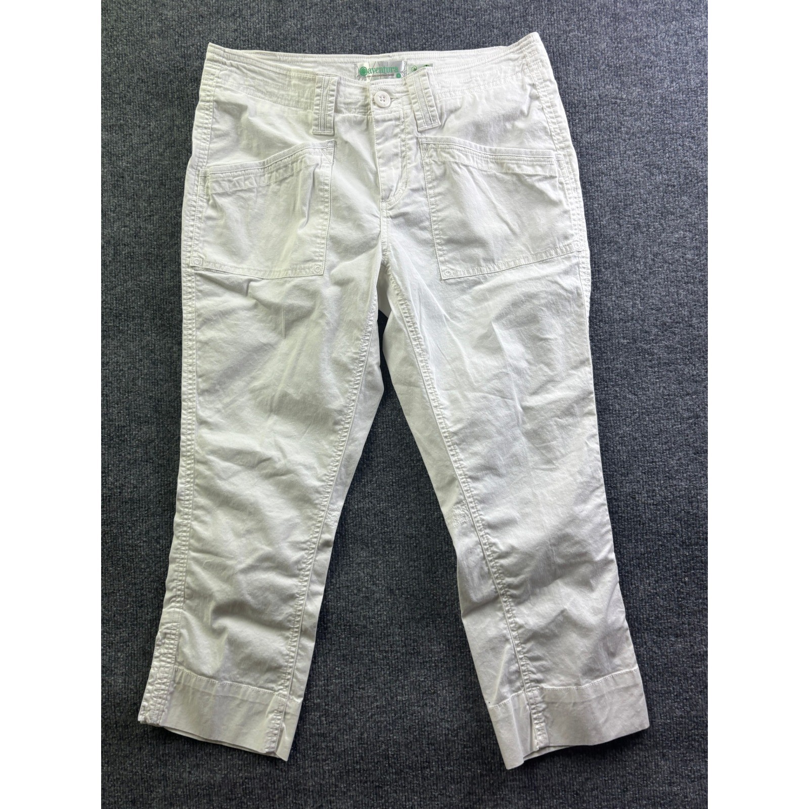 Aventura Cropped Utility Pants Womens 6 White Organic Cotton Stretch Capris