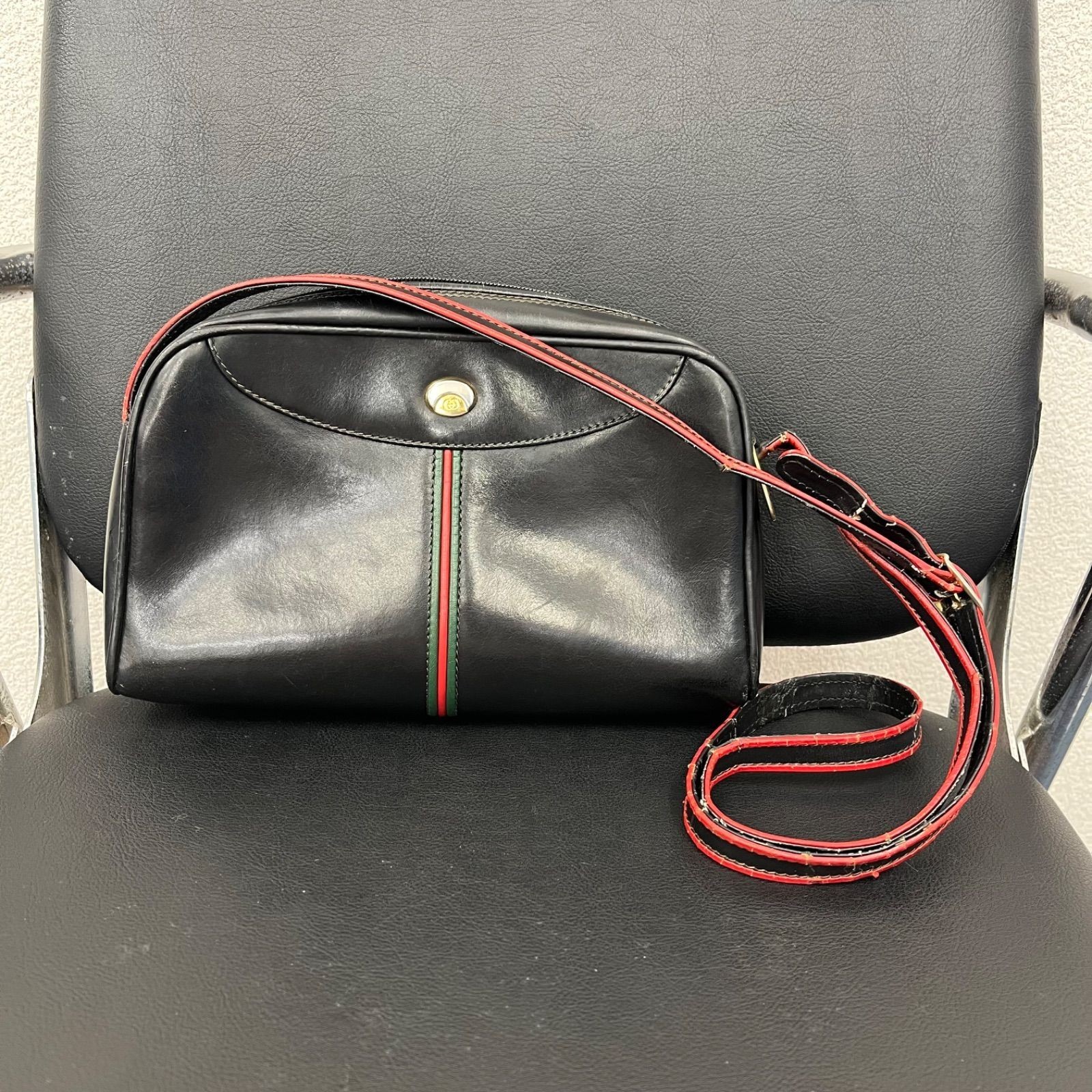 GUCCI Interlocking Sherry Line Leather Bag US 9.8×5.9×2.8in Black Vintage Japan
