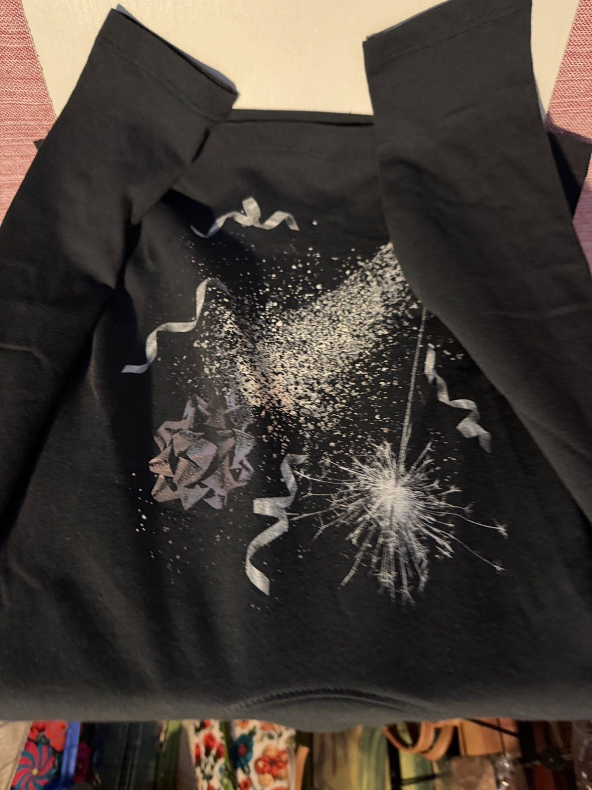 GAP Kids Teens Maternity S Black Long Sleeve Crew Neck Glitter Graphic T-Shirt