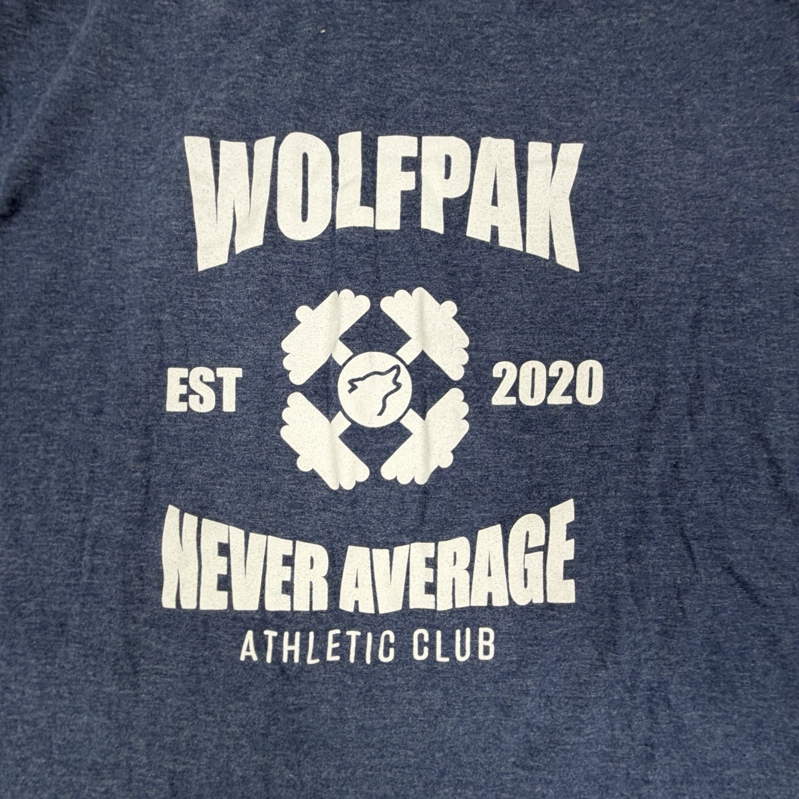 Wolfpak Never Average Athletic Club Graphic T Shirt Blue Size XL Gym Fitness Tee