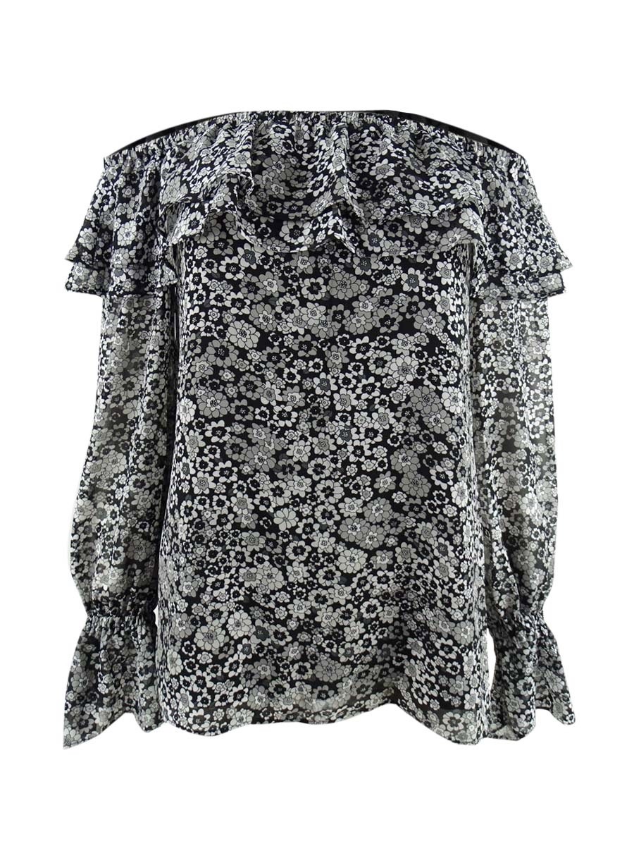 MICHAEL Michael Kors Women’s Printed Off-The-Shoulder Blouse (XS, Aluminum)