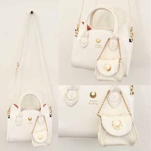 Sailor Moon Samantha Vega White Cat Handbag Leather Purse Crossbody Shoulder Bag
