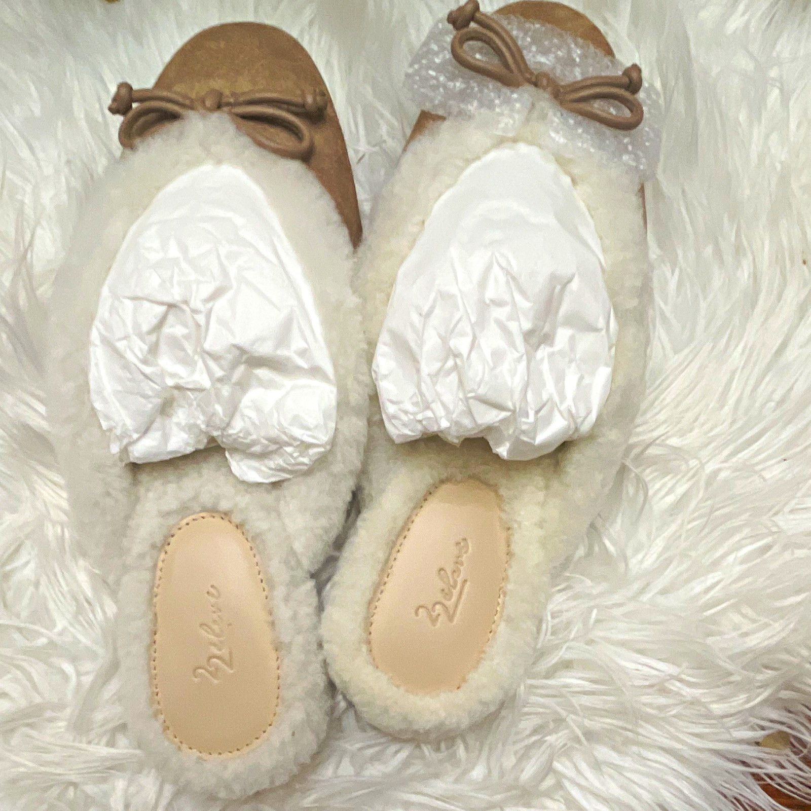 Zelene Women’s Faux Fur Cozy Slip-On Bow Slippers Beige/Brown US7 EU37